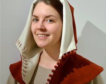 Medieval hood, Medieval ladies open hood, Middle age chaperone, Medieval gugel, Viking hood, Woolen historical hat, 13th - 15th century hood