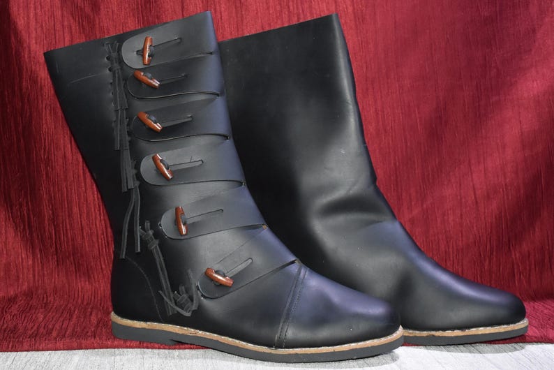 Medieval Long Boots Medieval Leather Boot Re-enactment Shoes Sca Larp ...