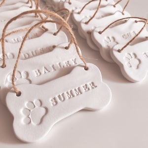 Personalised Dog Christmas Clay Tree Decoration / Bone with Paw Print / Pet Remembrance / Memory Keepsake / Pet Bauble / UK