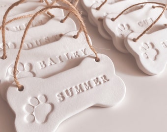 Personalised Dog Bone Christmas Tree Decoration: Hanging Handmade Keepsake Bauble