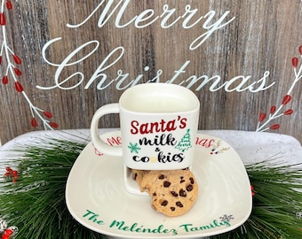 Santa Milk and Cookies, Santa Cookie Mug, Santa Milk Glass, Christmas Decor, Personalized Milk and Cookies for Santa Set, Christmas