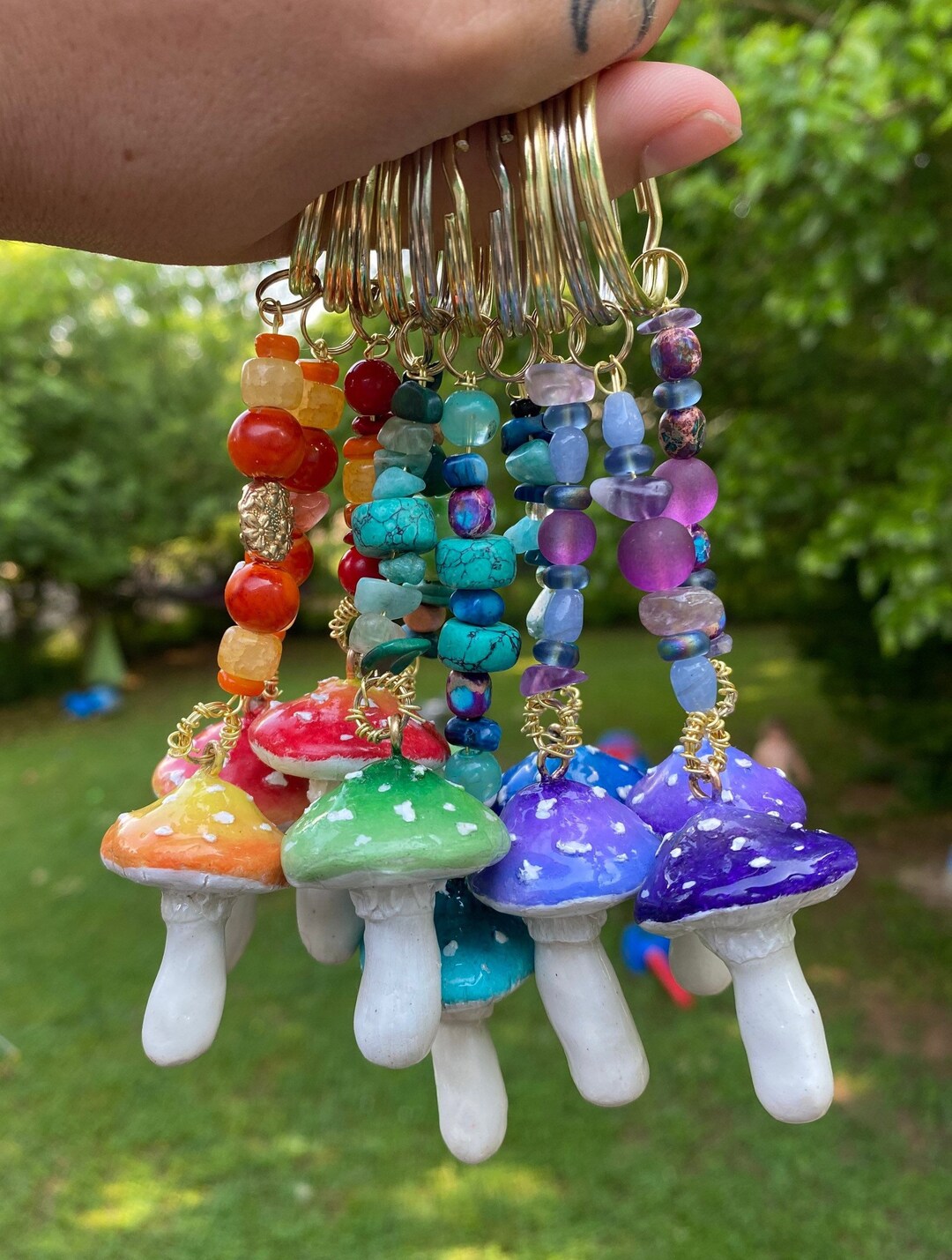Mushroom Keychains Clay Mushroom Keychains Vibrant Etsy