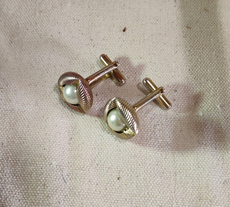Vintage pearl and gold tone cuff links