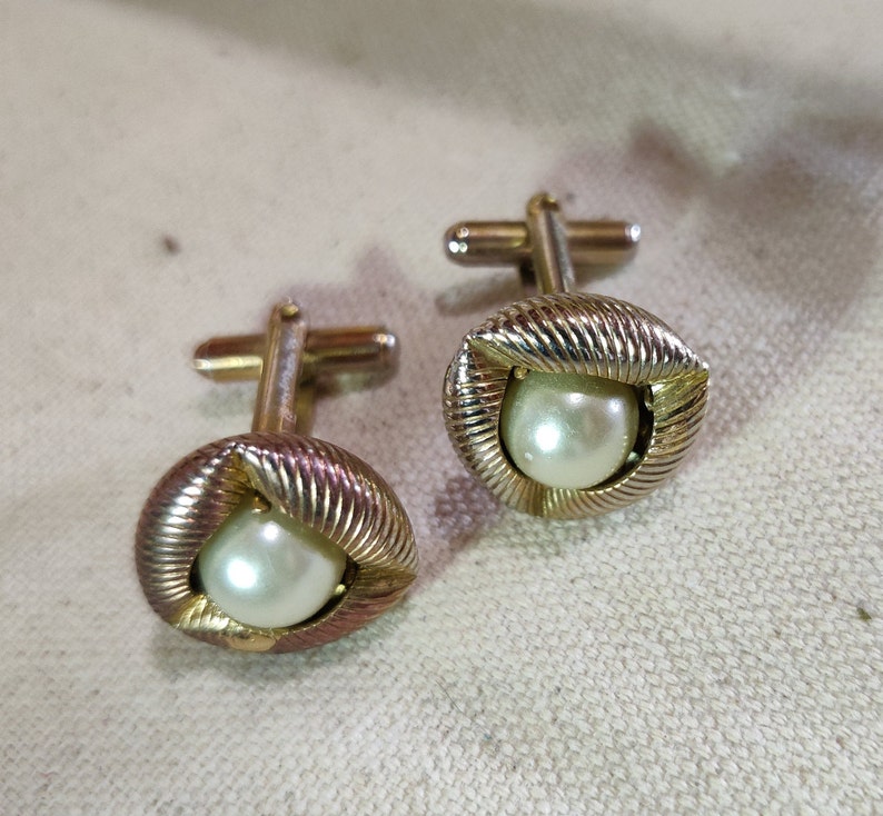 Vintage pearl and gold tone cuff links