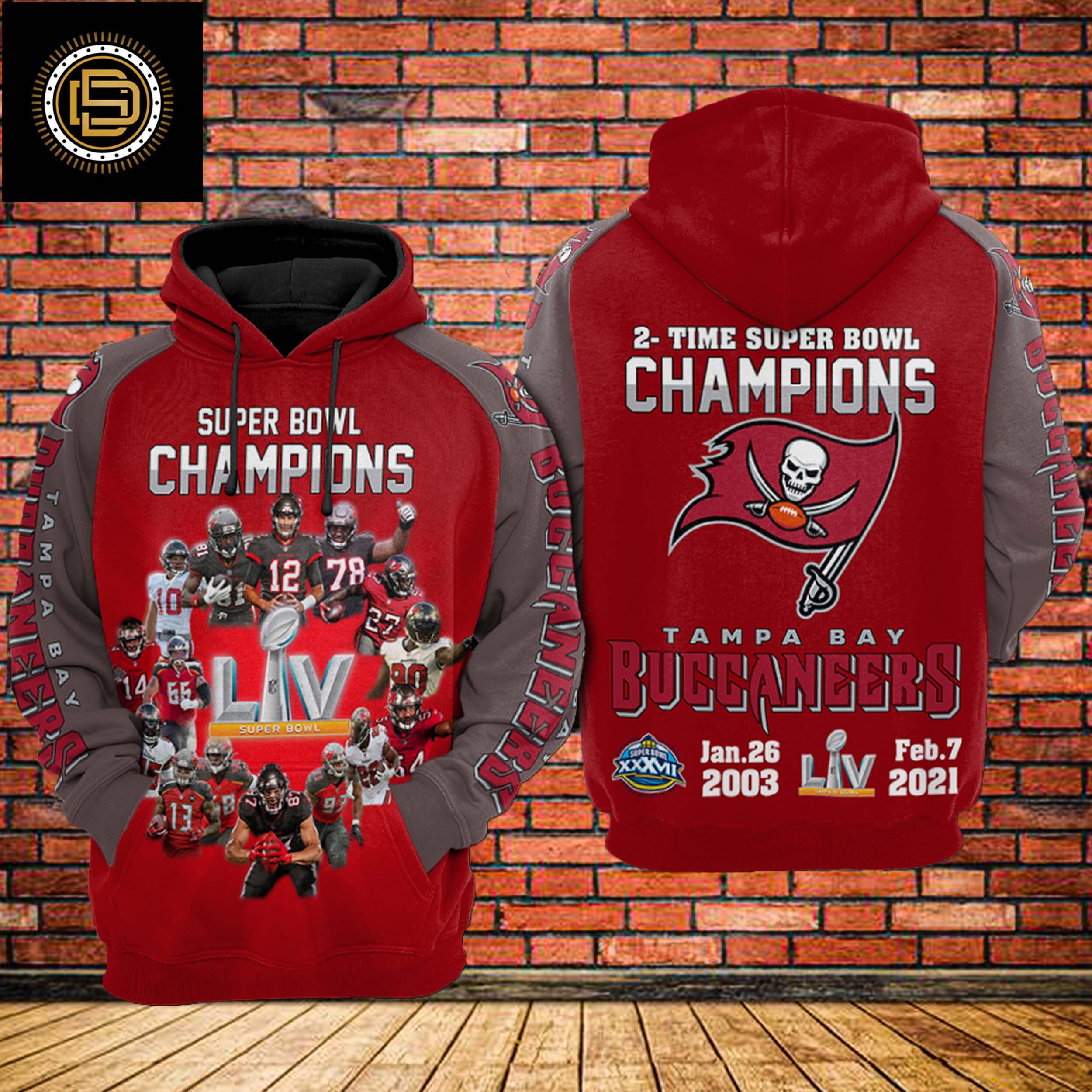 2 Times Super Bowl Champion Tampa Bay Buccaneers 3D Hoodie | Etsy