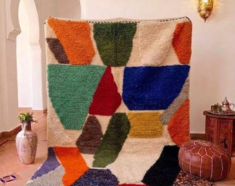 Abstract Multicolor Moroccan Rug – Handmade Wool Berber Carpet for Modern Living Room