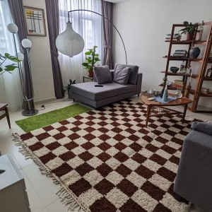 Checkered Berber rug /  Checkerboard Moroccan rug / Handmade Checkboard Rug / Fluffy brown and white rug / squares rug