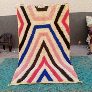 Handknotted Berber Wool Rug: Colorful Moroccan Azilal Carpet (7x10 ft)