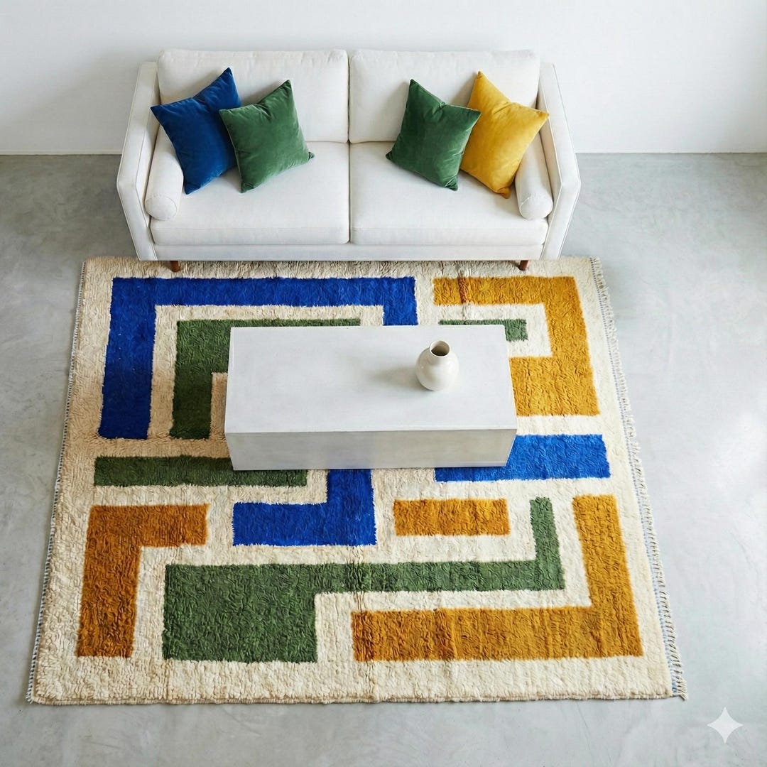 Color Block Berber Wool Rug 5x8, Modern Geometric Area Rug 8x10 - Etsy