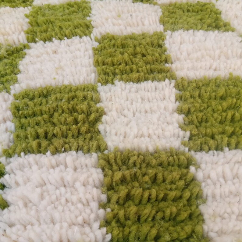 Checkered Moroccan Rug Handmade White and Olive Green Checks Etsy