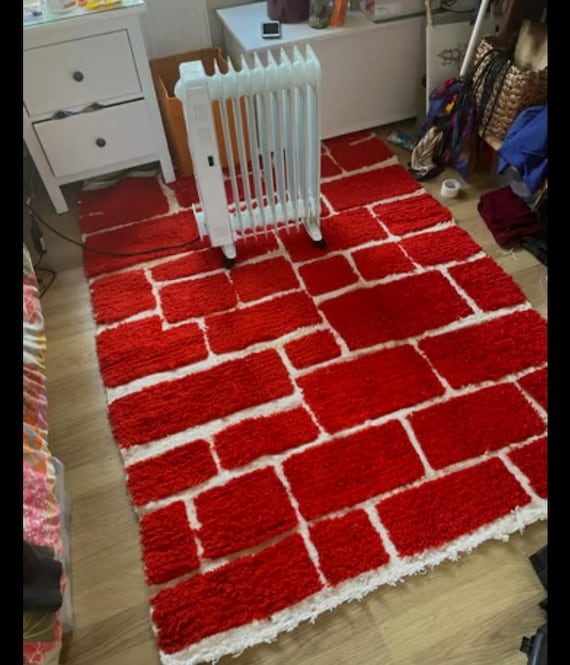 Handwoven Red Moroccan Berber Rug: Amazigh Style Wool Carpet