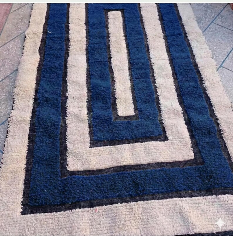 Moro Con Rugs Pattern Moroccan Wool Handmade Rug 8x10 9x12 Navy Blue Ivory Geometric - Etsy UK