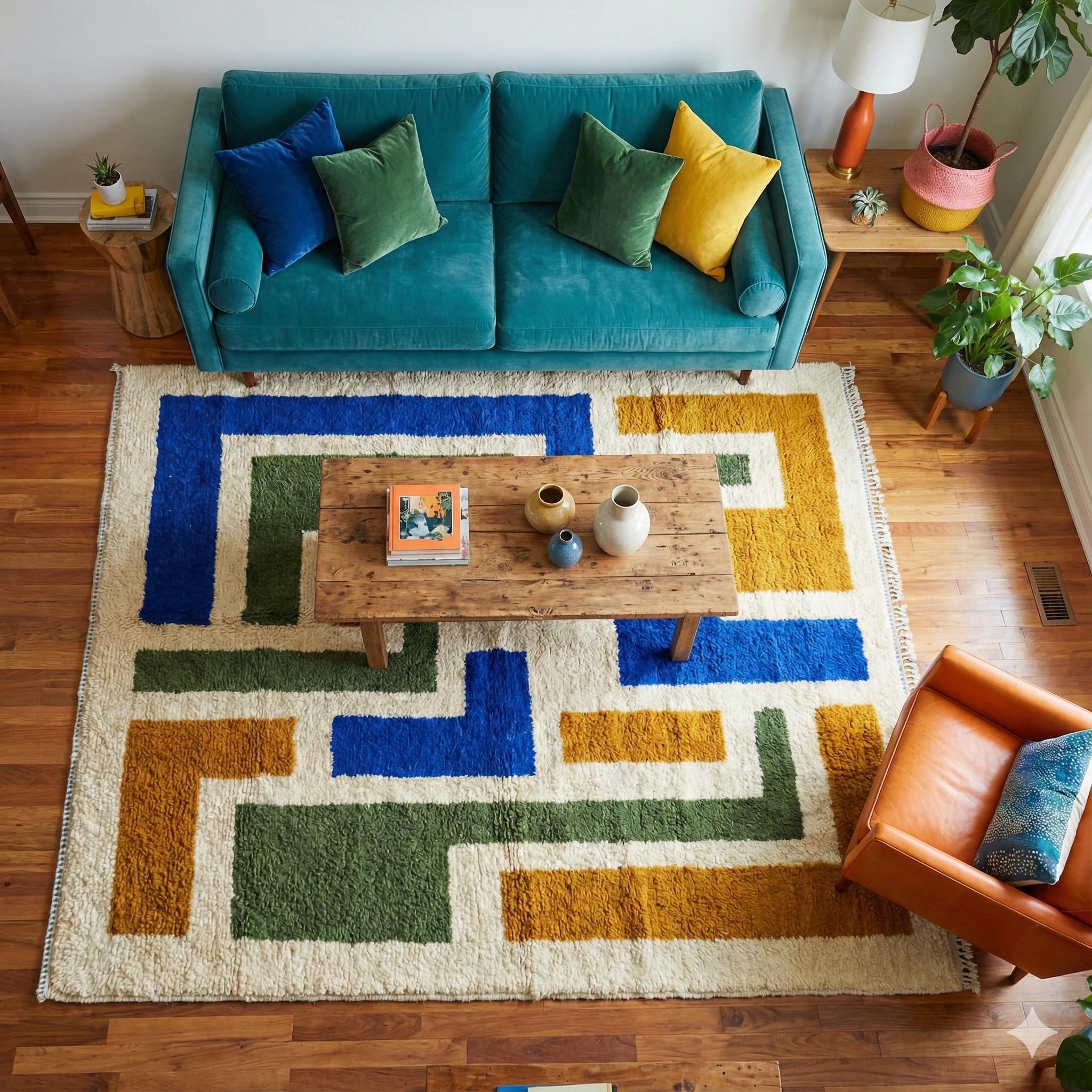 Color Block Berber Wool Rug 5x8, Modern Geometric Area Rug 8x10 - Etsy