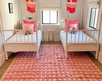 Pink Moroccan Rug: Handmade Wool Checkered Berber Rug