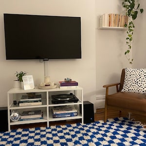 Handmade Checkered Moroccan Berber Rug: Blue & White Squares