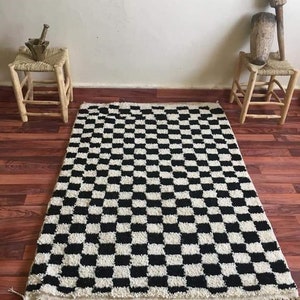 Handmade Checkered Berber Rug: Black and White Moroccan Checkerboard