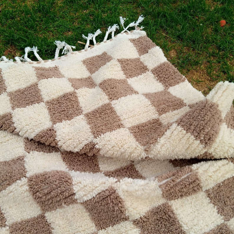 Checkered Rug Dark Beige Checker Moroccan Boho Rugs Runner - Etsy