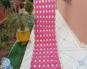 Pink Moroccan Rug Runner: Handwoven Wool Berber Carpet