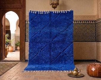 Blue Shaggy Moroccan Wool Rug: Handknotted Berber Carpet