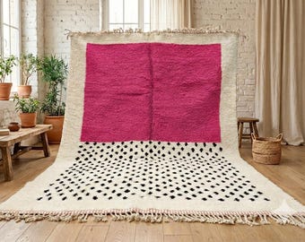 Moroccan Berber Rug Pink Red Blue Modern Beni Ourain Handmade Wool Boho Area Rug