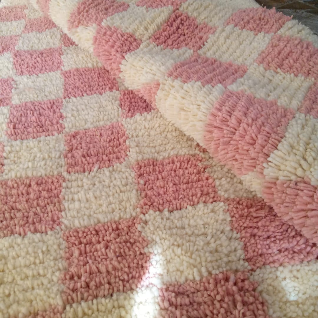 Pink Checkered Rug Handmade Wool Rug Moroccan Checkerboard Etsy