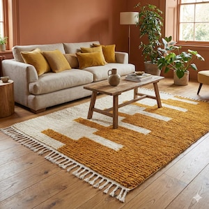 Tapis Berbère Marocain Fait Main - Laine Beige, Motif Géométrique Bohème 3x5.5 FT