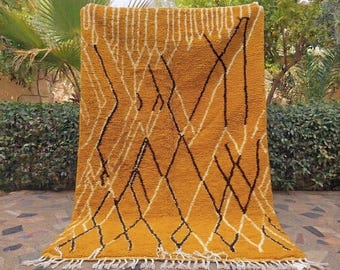 Large Berber Rug: Handwoven Moroccan Boujaad  mustard yellow wool rug