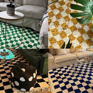 Checkered rug moroccan checkerboard carpet, checkered rug orange green yellow, handmade checks living room rug 7×9 ft 8×10ft large small