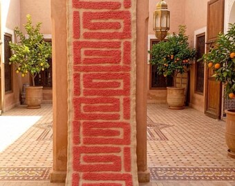 Pink Berber Runner Rug: Hand-Knotted Moroccan Wool, Abstract Design