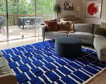 Blue Moroccan Wool Rug: Handwoven Berber Carpet