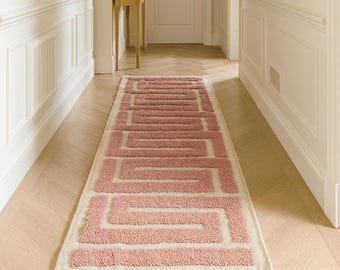 Pink Moroccan Runner Rug: Abstract Azilal Wool, Handknotted Bohemian Carpet