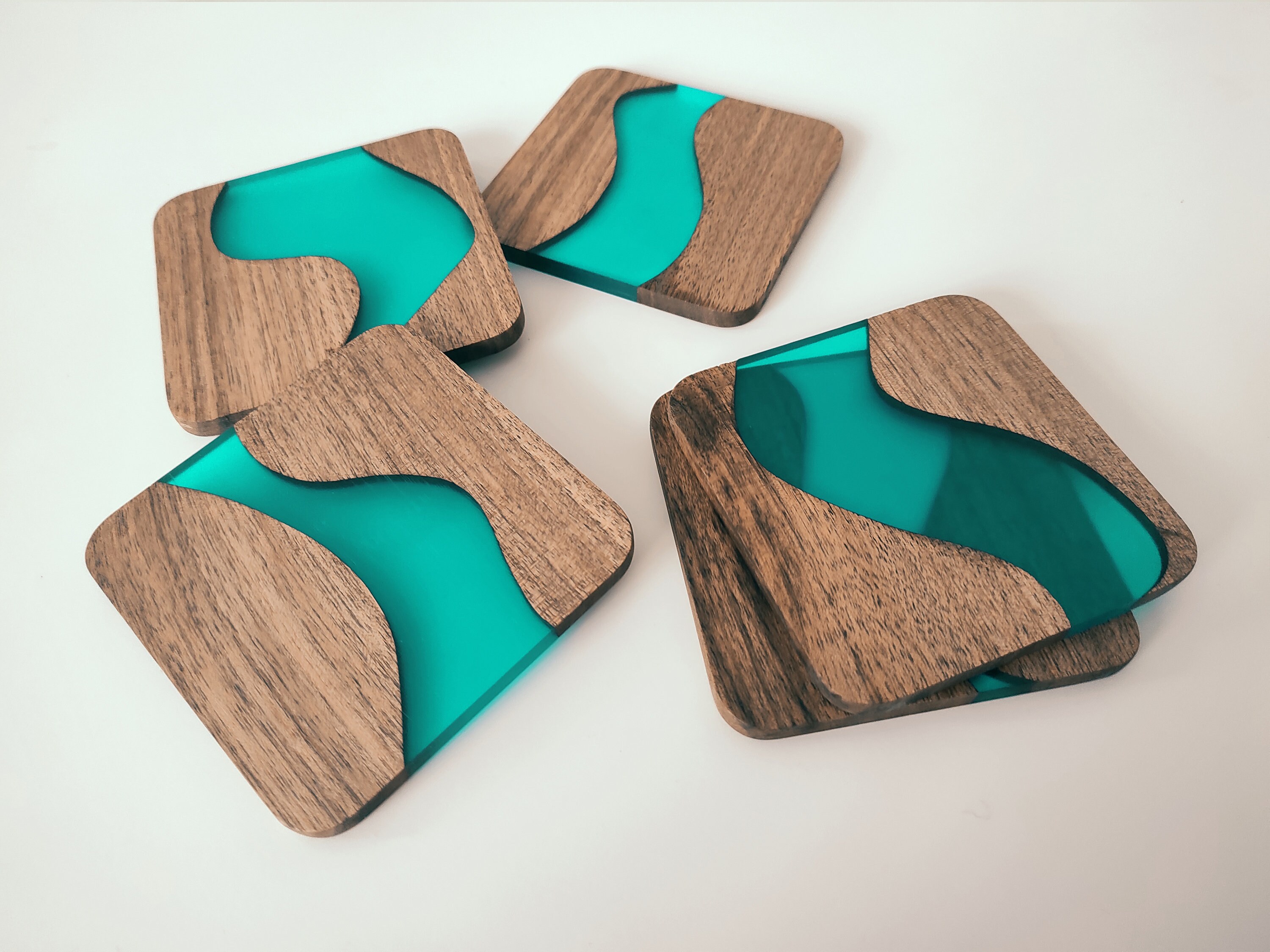 Epoxy Resin and Wood Coasters Coaster Set Turquoise River Etsy UK