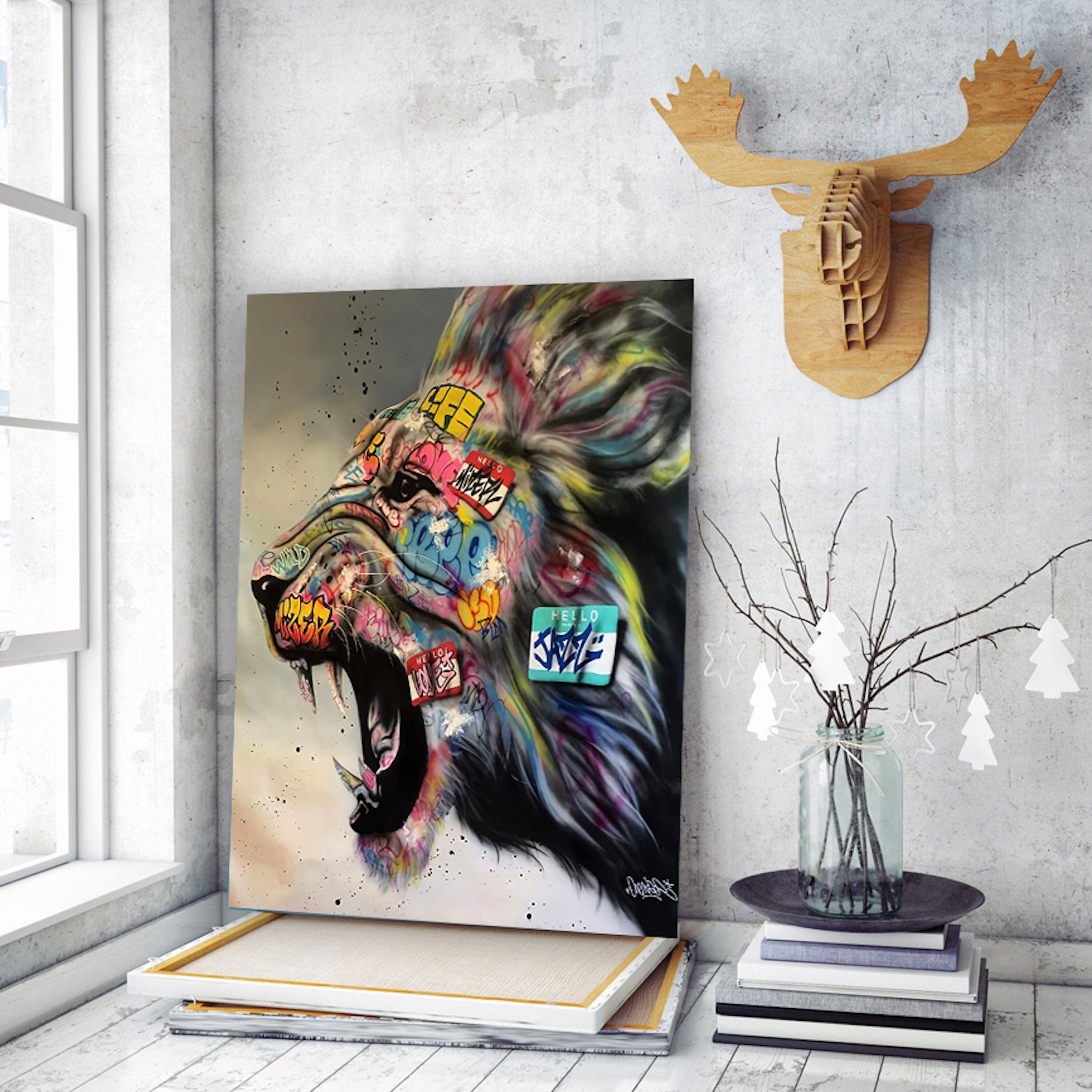 Graffiti Roaring Lion King of Jungle CANVAS Wall Art Etsy