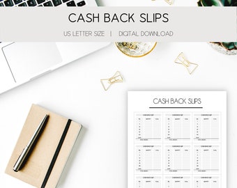 Cash Back Slips | Printable Bank Slips | Cash Breakdown Bank Slips | Teller Slips | Cash Back Request Slips