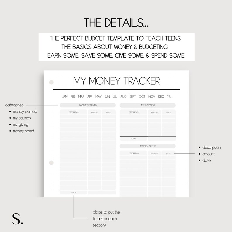 Teen Money Tracker Budget Printables Simple Budgeting Organizer US Letter Size Budget Printable image 3
