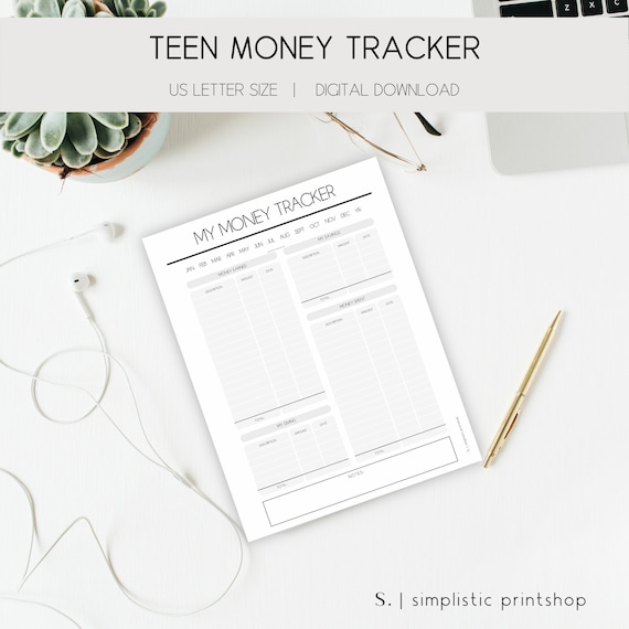 Teen Money Tracker | Budget Printables | Simple Budgeting Organizer | US Letter Size Budget Printable