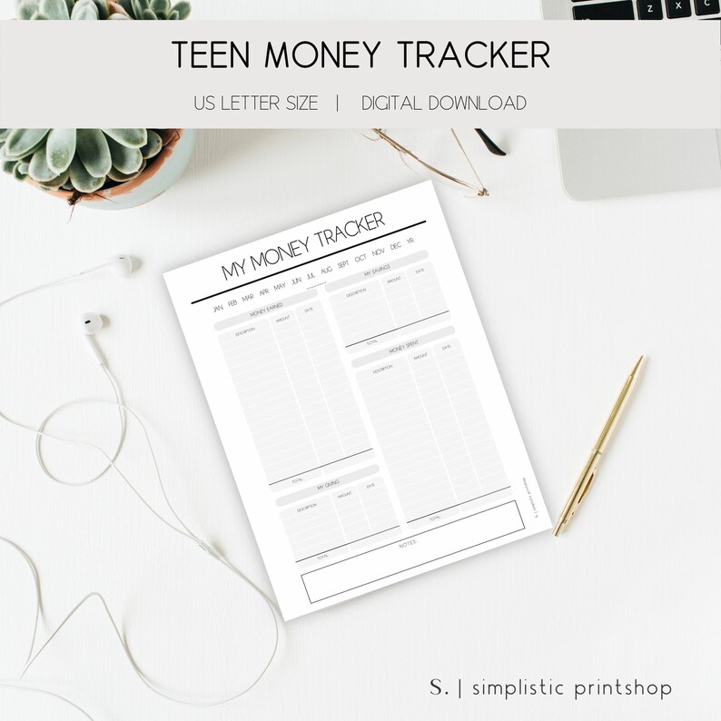 Puede incluir: Un rastreador de dinero imprimible para adolescentes, con secciones para el dinero ganado, el dinero gastado y los ahorros. El rastreador est&aacute; dise&ntilde;ado para un papel de tama&ntilde;o carta de EE. UU. y es una descarga digital.
