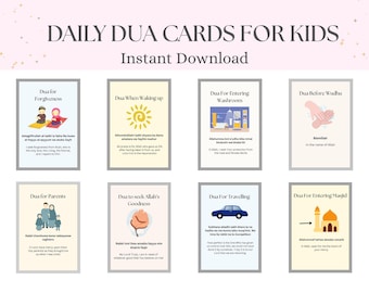 Kids Dua Cards, Islamic Kids Printables, Duas for Kids, Children Dua Book, Prayer Cards, Dua Flashcards, Duas PDF, Daily Duas for Kids