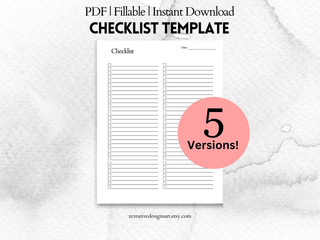 Digital Blank Checklist Templates | Printable & Fillable | Simple