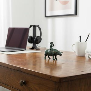 Antique Bronze Child Water Buffalo Figurine | Green Patina Asian Sculpture image 4