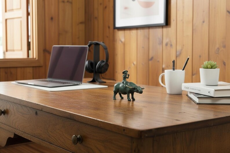 Antique Bronze Child Water Buffalo Figurine | Green Patina Asian Sculpture image 3