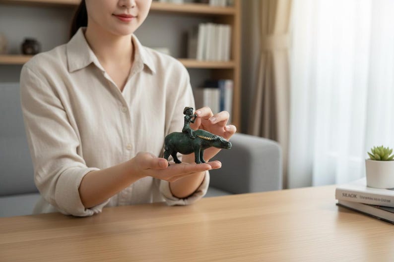 Antique Bronze Child Water Buffalo Figurine | Green Patina Asian Sculpture image 6