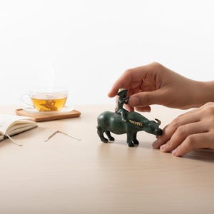 Antique Bronze Child Water Buffalo Figurine | Green Patina Asian Sculpture image 5