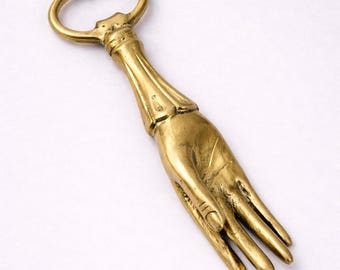 Solid Brass Hand Bottle Opener – Antique Style Bar Tool, Vintage Kitchen Decor