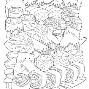 Printable Vege Sushi And Cat Coloring Page Instant Download Etsy New Zealand