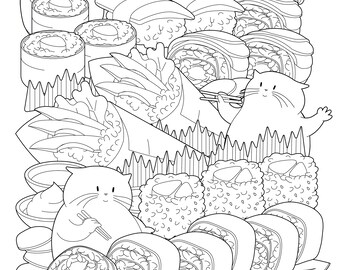 Sushi Coloring Page Etsy