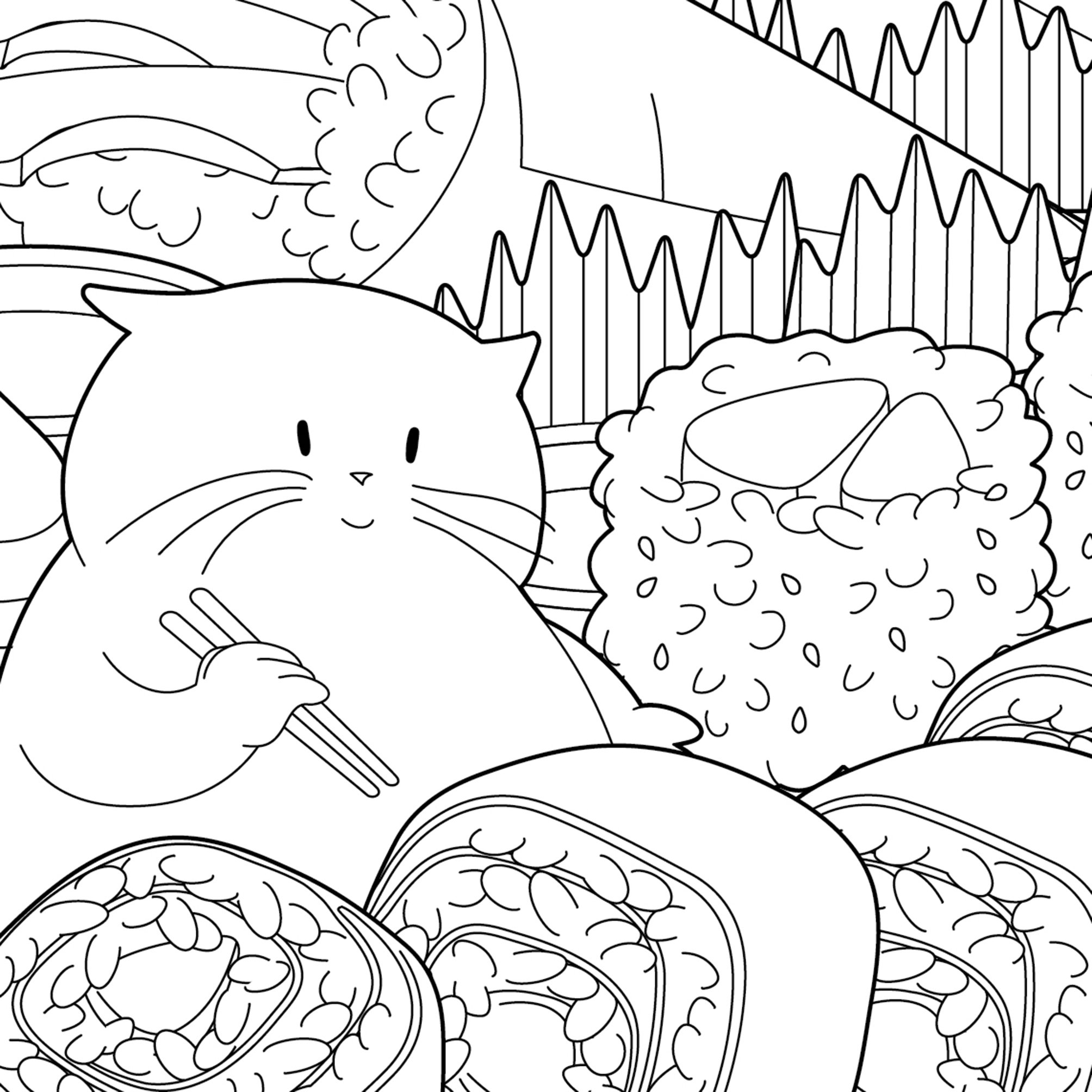 Printable Vege Sushi And Cat Coloring Page Instant Download | Etsy