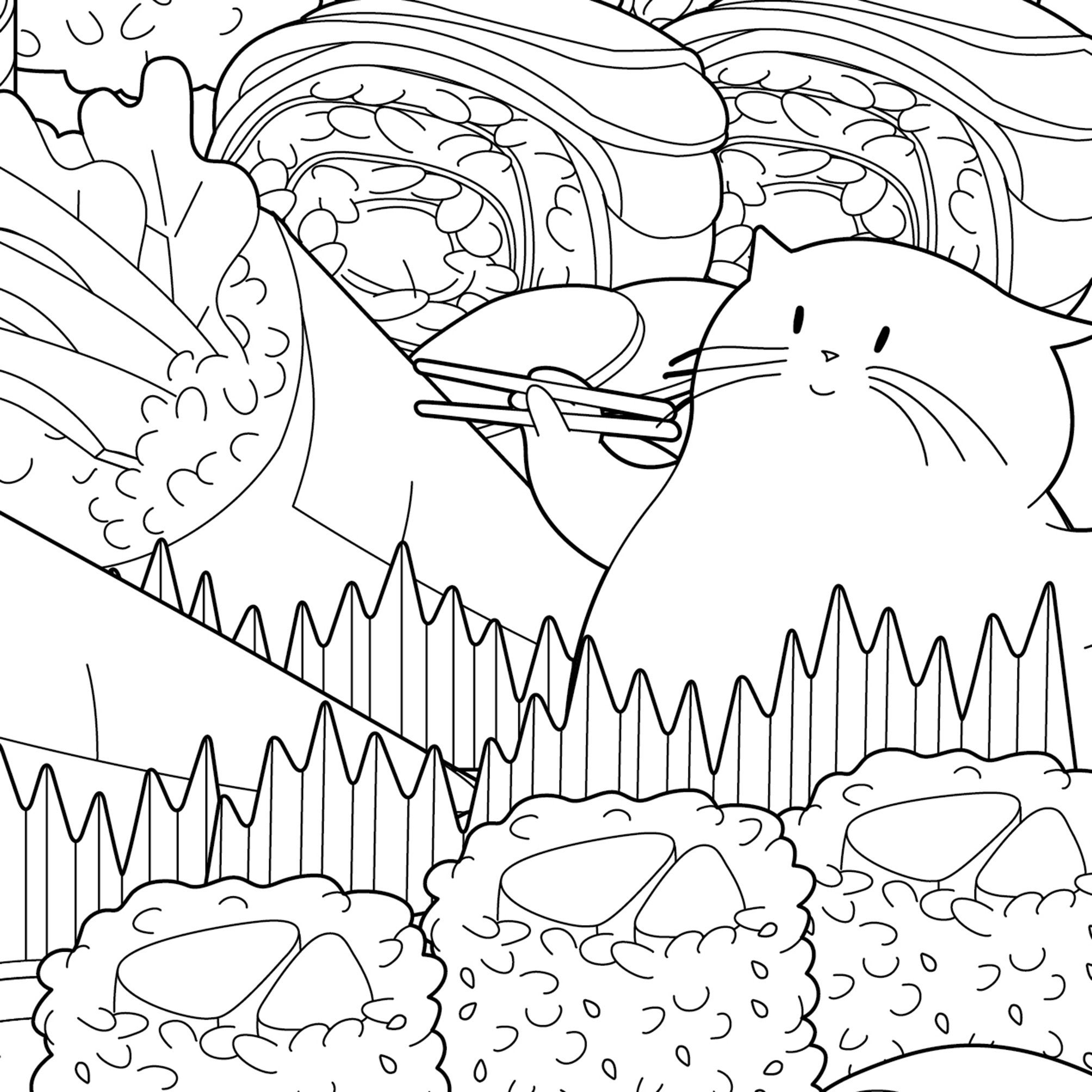 Printable Vege Sushi And Cat Coloring Page Instant Download | Etsy