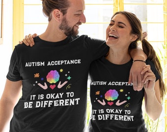Está bien ser diferente camiseta unisex de aceptación del autismo, apoyo para el autismo