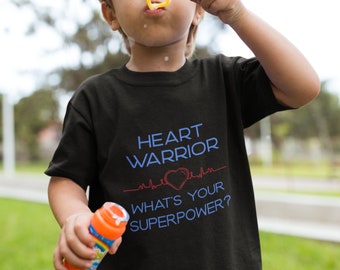 Guerrero del corazón ¿Cuál es tu superpoder? Camiseta de manga corta para jóvenes, CHD, defecto cardíaco congénito